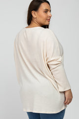 Cream Brushed Ribbed Dolman Sleeve Plus Top