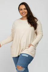 Cream Pocketed Dolman Sleeve Plus Top