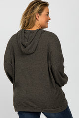 Charcoal Brushed Ribbed Maternity Plus Hooded Top