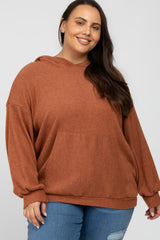 Rust Brushed Ribbed Maternity Plus Hooded Top