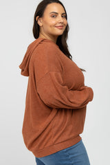 Rust Brushed Ribbed Plus Hooded Top