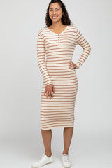 Rust Ribbed Striped Maternity Midi Dress