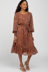 Rust Floral Long Sleeve Maternity Midi Dress