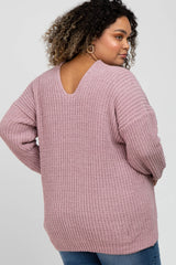 Mauve Chenille Knit V-Neck Maternity Plus Sweater