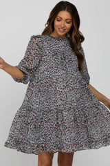 Blue Animal Print Tiered Maternity Dress