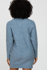 Blue Cable Knit Turtleneck Sweater Dress