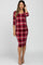 Burgundy Plaid 3/4 Sleeve Ruched Maternity Dress