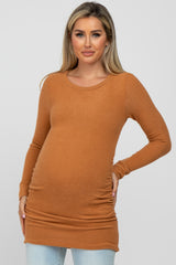 Camel Soft Knit Ruched Maternity Top