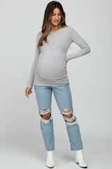 Heather Grey Soft Knit Ruched Maternity Top