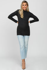 Forest Green Ribbed Long Sleeve Mock Neck Maternity Top
