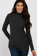 Forest Green Ribbed Long Sleeve Mock Neck Maternity Top