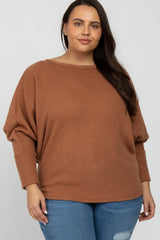 Camel Brushed Waffle Knit Dolman Maternity Plus Top