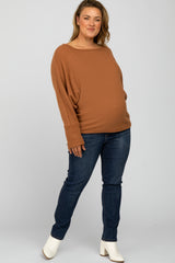 Camel Brushed Waffle Knit Dolman Maternity Plus Top