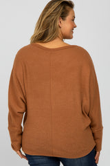 Camel Brushed Waffle Knit Dolman Maternity Plus Top