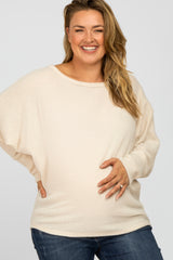 Beige Brushed Waffle Knit Dolman Maternity Plus Top