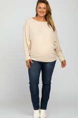 Beige Brushed Waffle Knit Dolman Maternity Plus Top