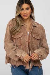 Taupe Corduroy Distressed Hem Cropped Jacket