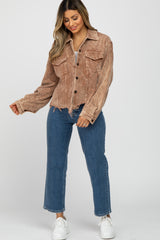 Taupe Corduroy Distressed Hem Cropped Jacket