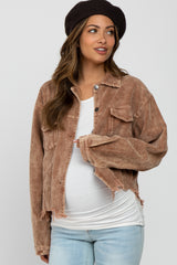 Taupe Corduroy Distressed Hem Cropped Maternity Jacket