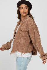 Taupe Corduroy Distressed Hem Cropped Maternity Jacket