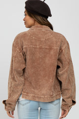 Taupe Corduroy Distressed Hem Cropped Maternity Jacket