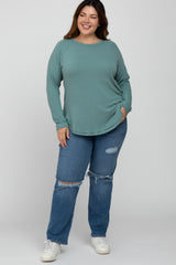 Teal Soft Knit Layered Round Hem Plus Top