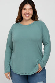 Teal Soft Knit Layered Round Hem Plus Top