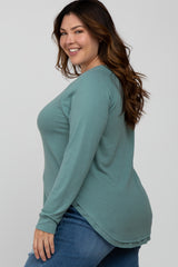 Teal Soft Knit Layered Round Hem Plus Top