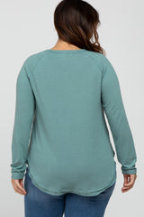 Teal Soft Knit Layered Round Hem Plus Top