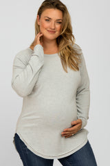 Heather Grey Soft Knit Layered Round Hem Maternity Plus Top