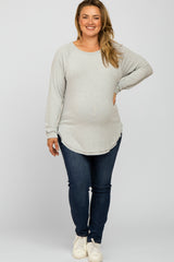 Heather Grey Soft Knit Layered Round Hem Maternity Plus Top