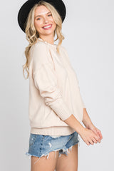 Beige Mock Neck Exposed Seam Sweater