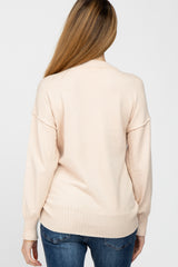 Beige Mock Neck Exposed Seam Maternity Sweater