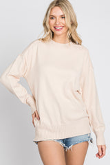 Beige Mock Neck Exposed Seam Sweater