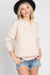 Beige Mock Neck Exposed Seam Maternity Sweater