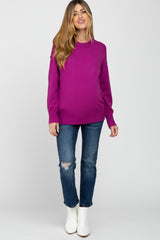 Magenta Mock Neck Exposed Seam Maternity Sweater