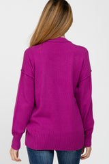 Magenta Mock Neck Exposed Seam Maternity Sweater