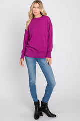 Magenta Mock Neck Exposed Seam Maternity Sweater