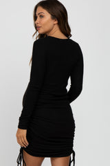 Black Ruched Drawstring Accent Maternity Dress