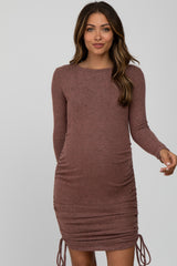 Mauve Ruched Drawstring Accent Maternity Dress