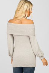 Heather Grey Soft Brushed Off Shoulder Fitted Top