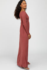 Rust Wrap Front Empire Waist Maxi Dress