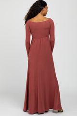 Rust Wrap Front Empire Waist Maxi Dress