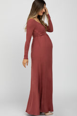 Rust Wrap Front Empire Waist Maternity Maxi Dress