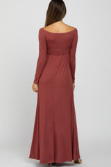 Rust Wrap Front Empire Waist Maternity Maxi Dress