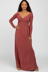 Rust Wrap Front Empire Waist Maxi Dress