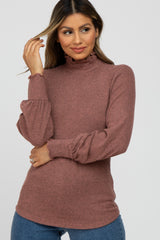 Mauve Brushed Ribbed Mock Neck Top