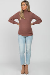 Mauve Brushed Ribbed Mock Neck Maternity Top