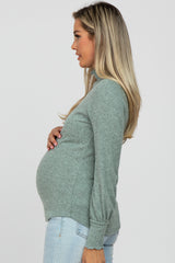 Mint Green Brushed Ribbed Mock Neck Maternity Top