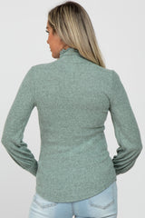 Mint Green Brushed Ribbed Mock Neck Maternity Top